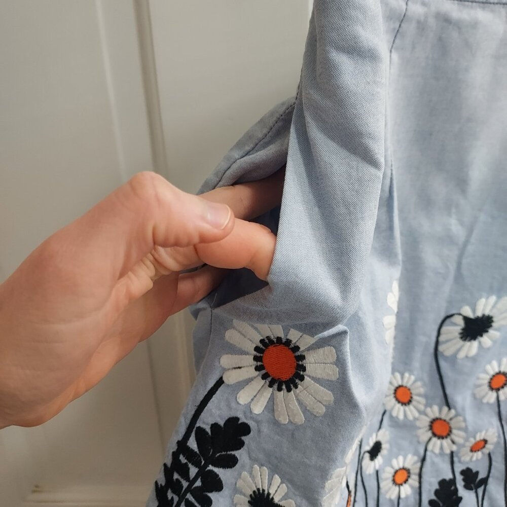 Orla Kiely Blue Floral Embroidered Ruffle Embroidery Chambray Skirt - Picture 3 of 11
